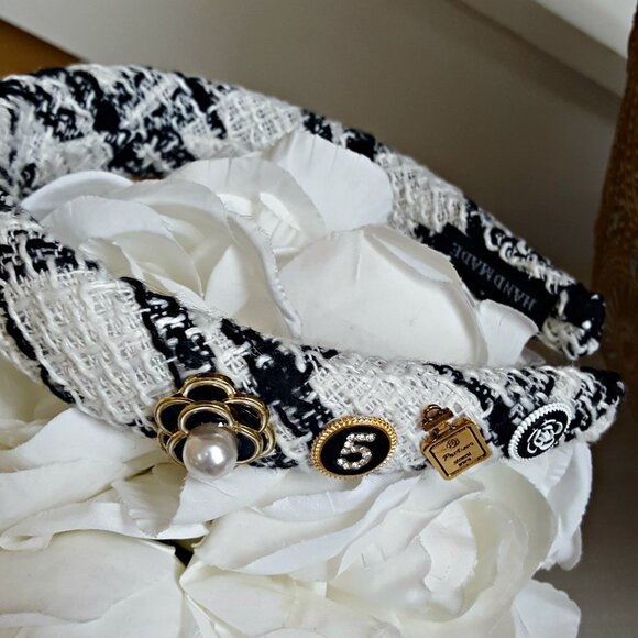 NEW! TWEED & CAMELIA FLOWER Padded HEADBAND - Picture 2 of 4